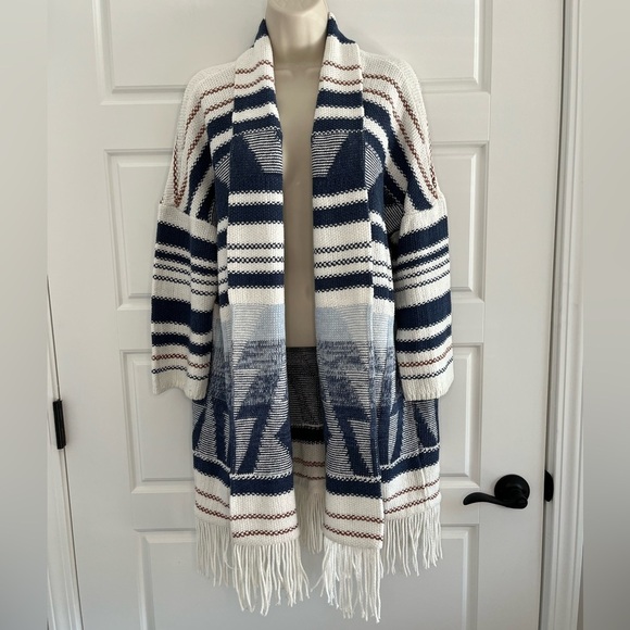 Nic+Zoe Rolling Clouds Blue Open Front Cardigan Sweater Size L Southwestern Boho - Picture 3 of 15
